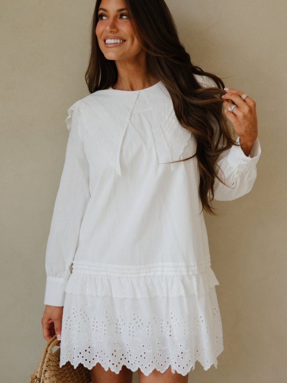 NWT White Eyelet Mini Dress with V-Panel Collar